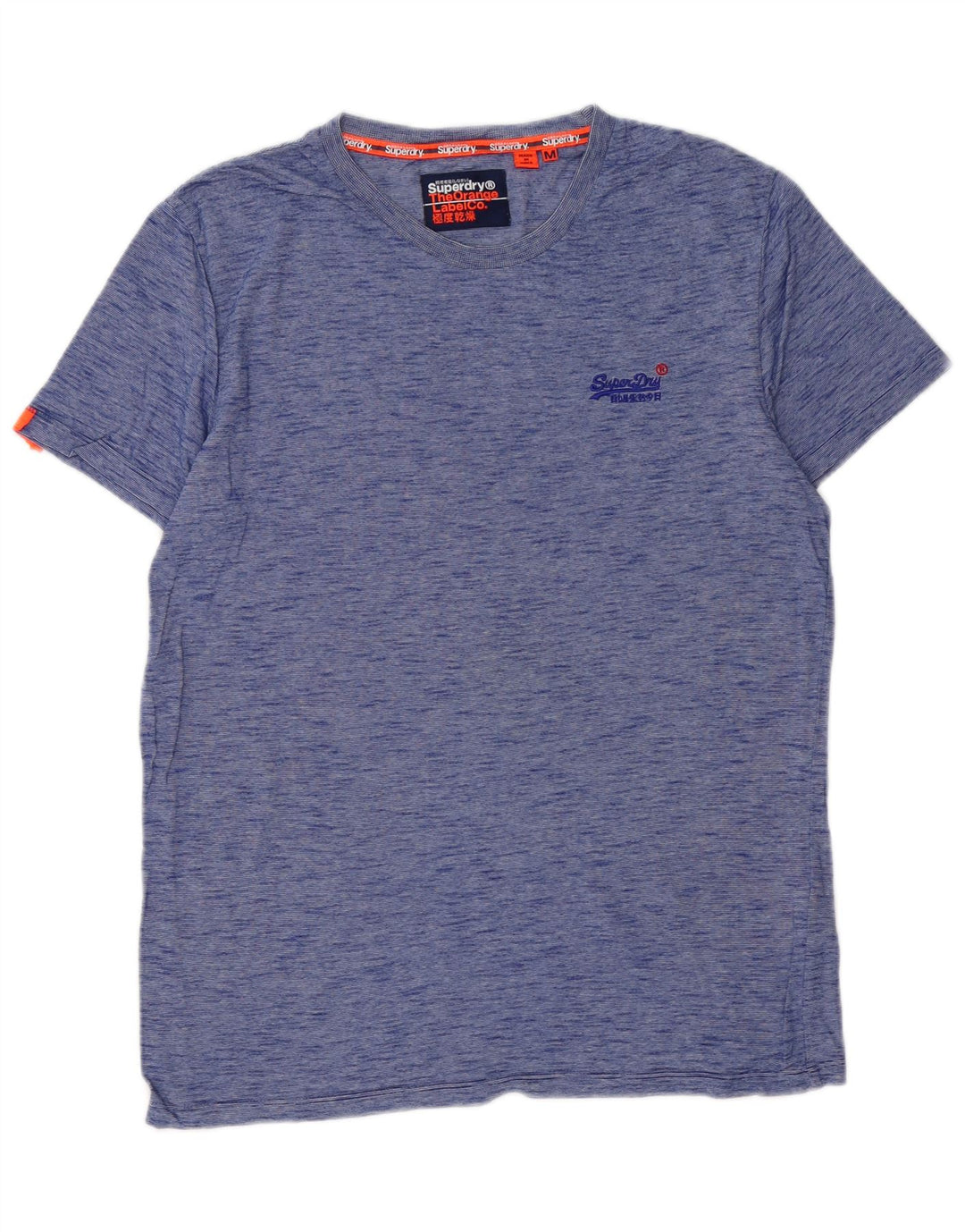 SUPERDRY Herren T-Shirt-Oberteil aus mittelblau gesprenkelter Baumwolle