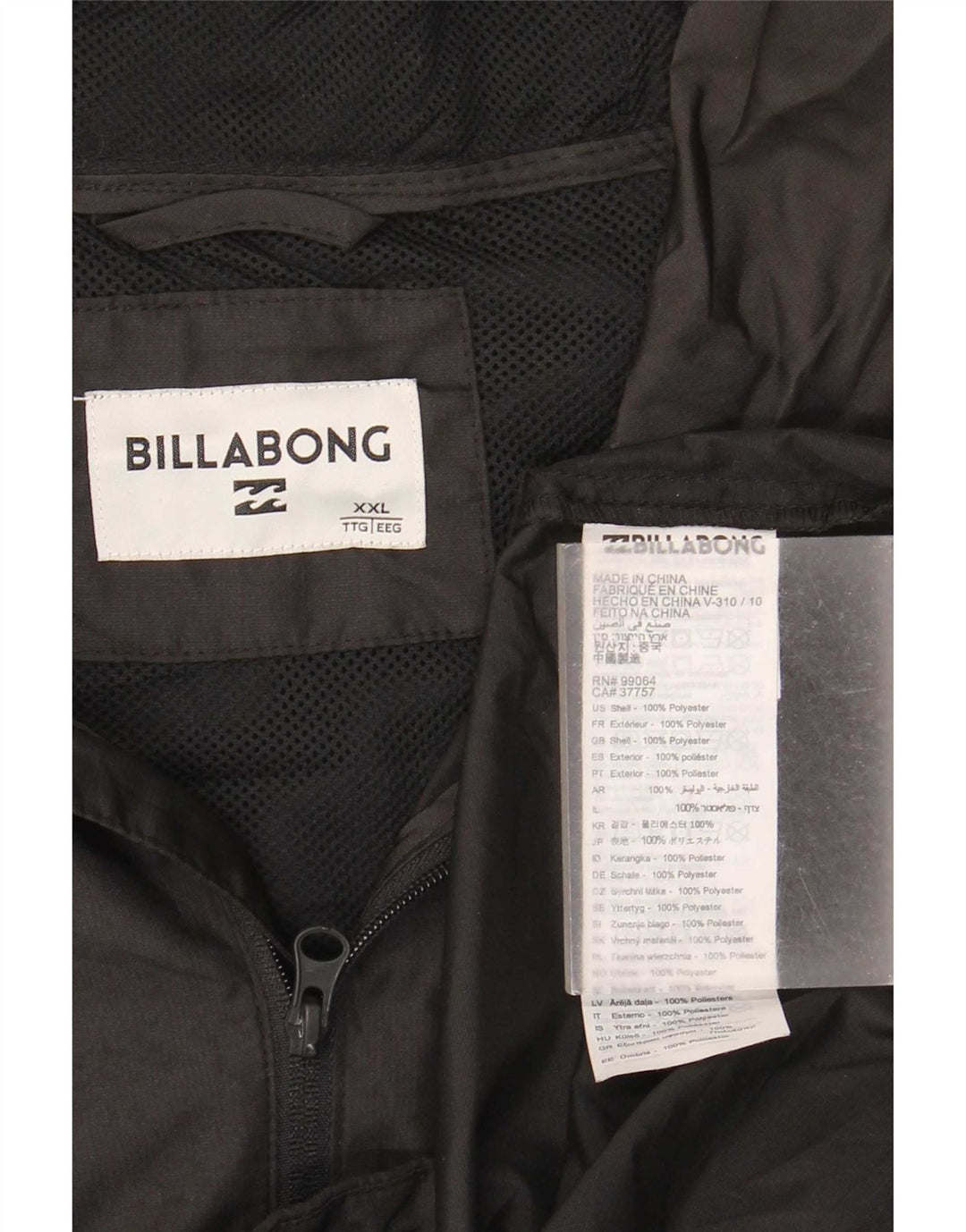 Billabong Mens Graphic Hooded Rain Jacket UK 44 2XL Schwarz Polyester
