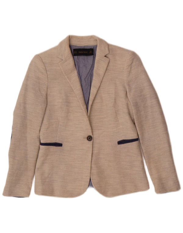 Zara Damen 1-Knopf-Blazerjacke UK 12 Medium Beige Polyester