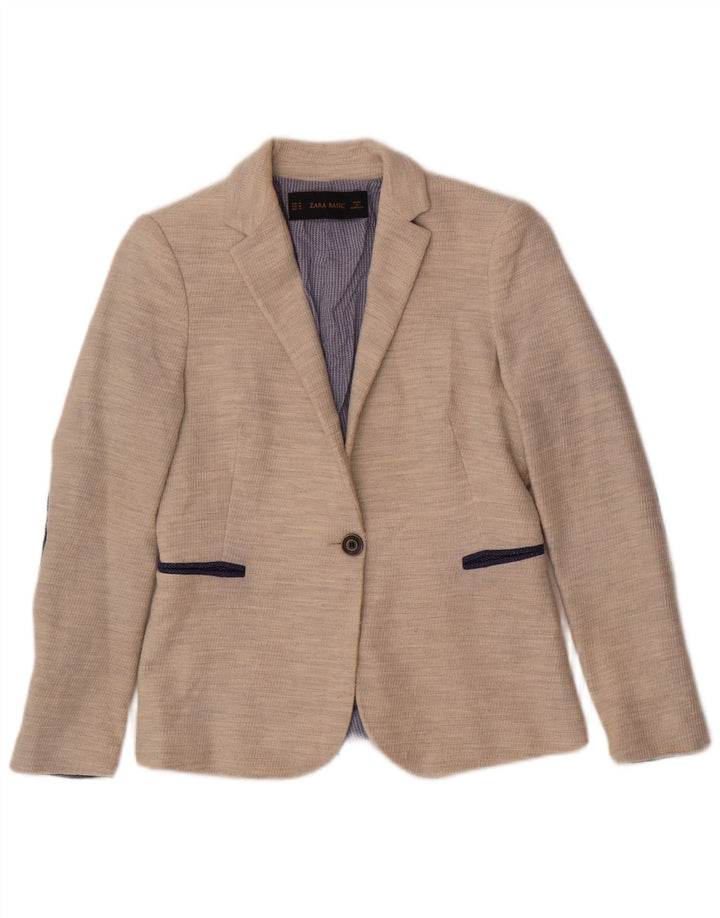 Zara Damen 1-Knopf-Blazerjacke UK 12 Medium Beige Polyester
