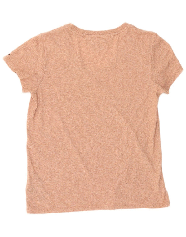 Tommy Hilfiger Damen Übergroßes grafisches T-Shirt-Oberteil UK 6 XS Beige Polyester