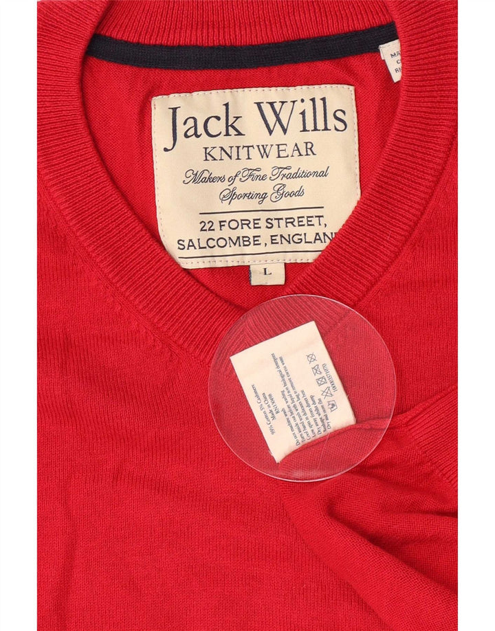 Jack Wills Herren-Pullover mit V-Ausschnitt, Größe L, aus roter Baumwolle