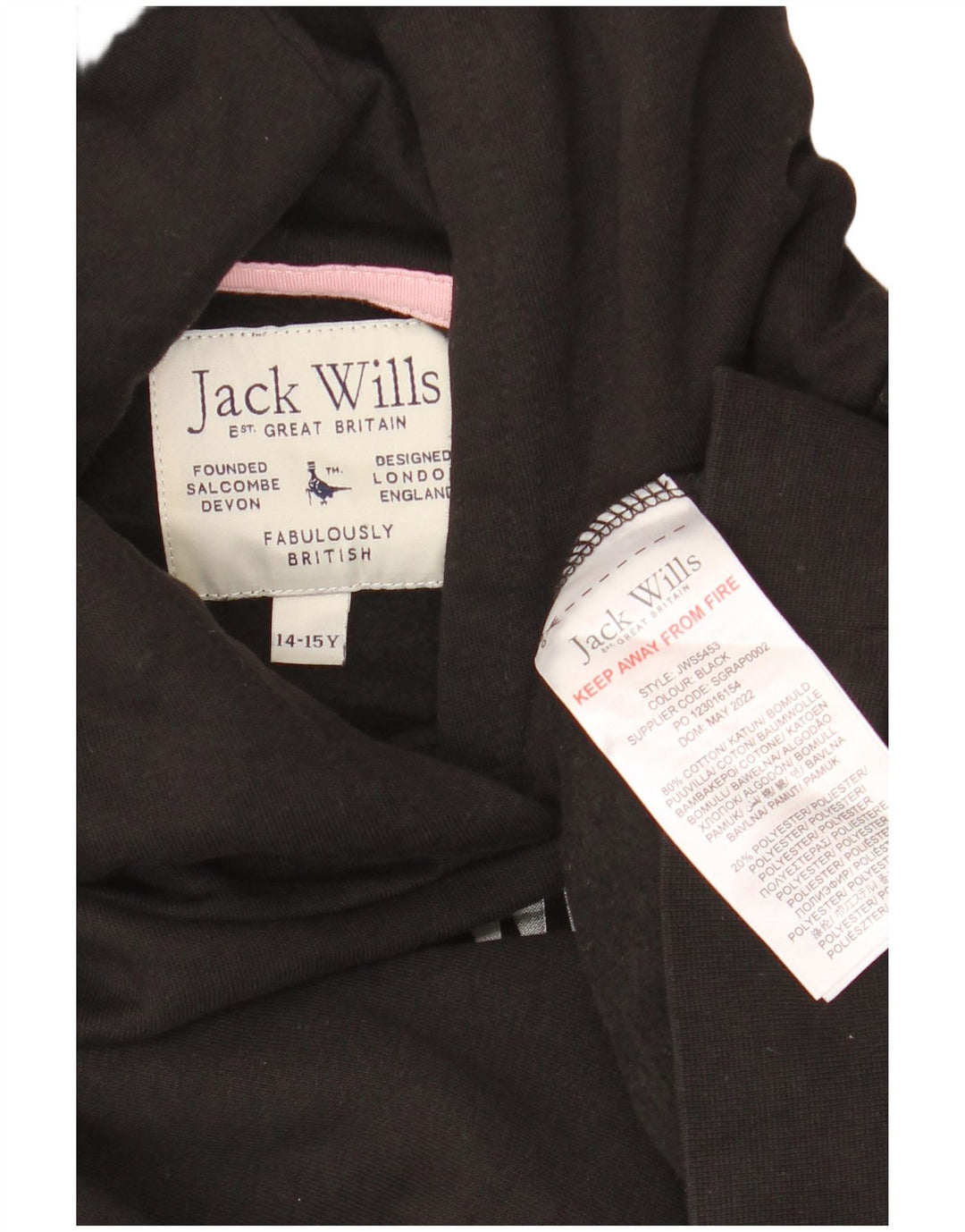 JACK WILLS Mädchen-Pullover mit übergroßem, bauchfreiem Grafik-Kapuzenpullover, 14–15 Jahre, Schwarz