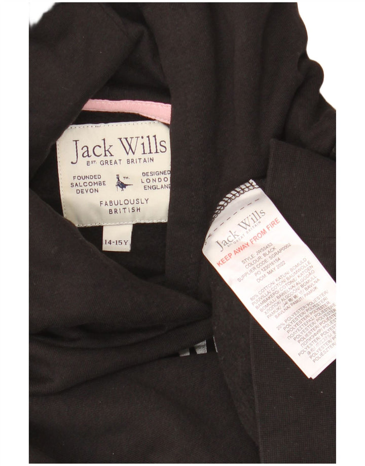 JACK WILLS Mädchen-Pullover mit übergroßem, bauchfreiem Grafik-Kapuzenpullover, 14–15 Jahre, Schwarz