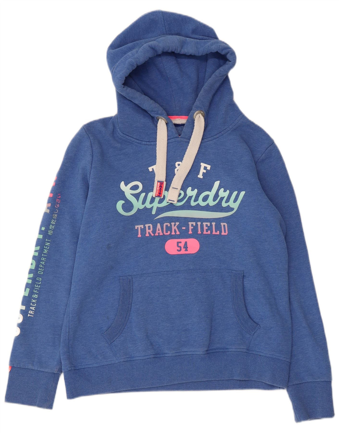SUPERDRY Grafik-Hoodie-Pullover für Damen, UK 16, Größe L, blau meliert, Baumwolle