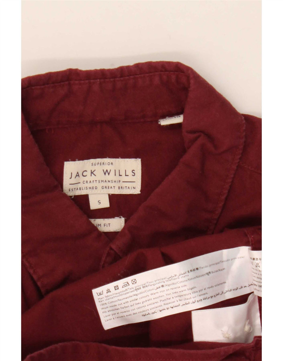 Jack Wills Slim-Fit-Hemd für Herren, Größe S, Burgunderrot, Baumwolle