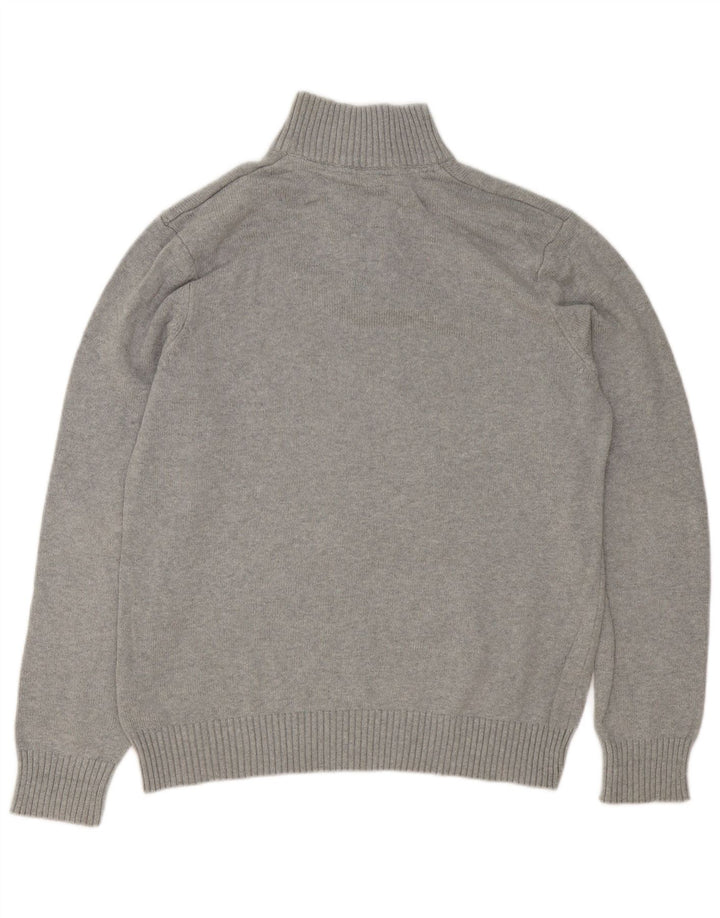 Crew Clothing Herren-Pullover mit Knopfkragen, Größe L, aus grauer Baumwolle