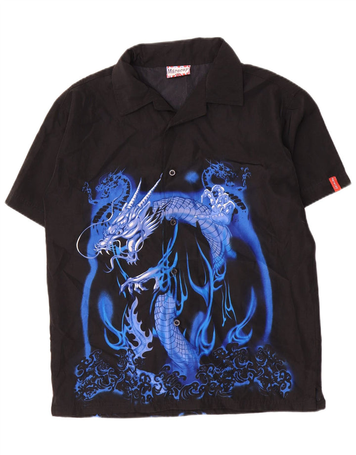 Vintage-Kurzarmshirt mit Grafik für Jungen, 15–16 Jahre, aus schwarzem Polyester
