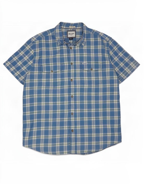 Wrangler Herren-Kurzarmhemd 2XL, blau kariert, Baumwolle