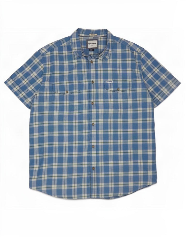 Wrangler Herren-Kurzarmhemd 2XL, blau kariert, Baumwolle
