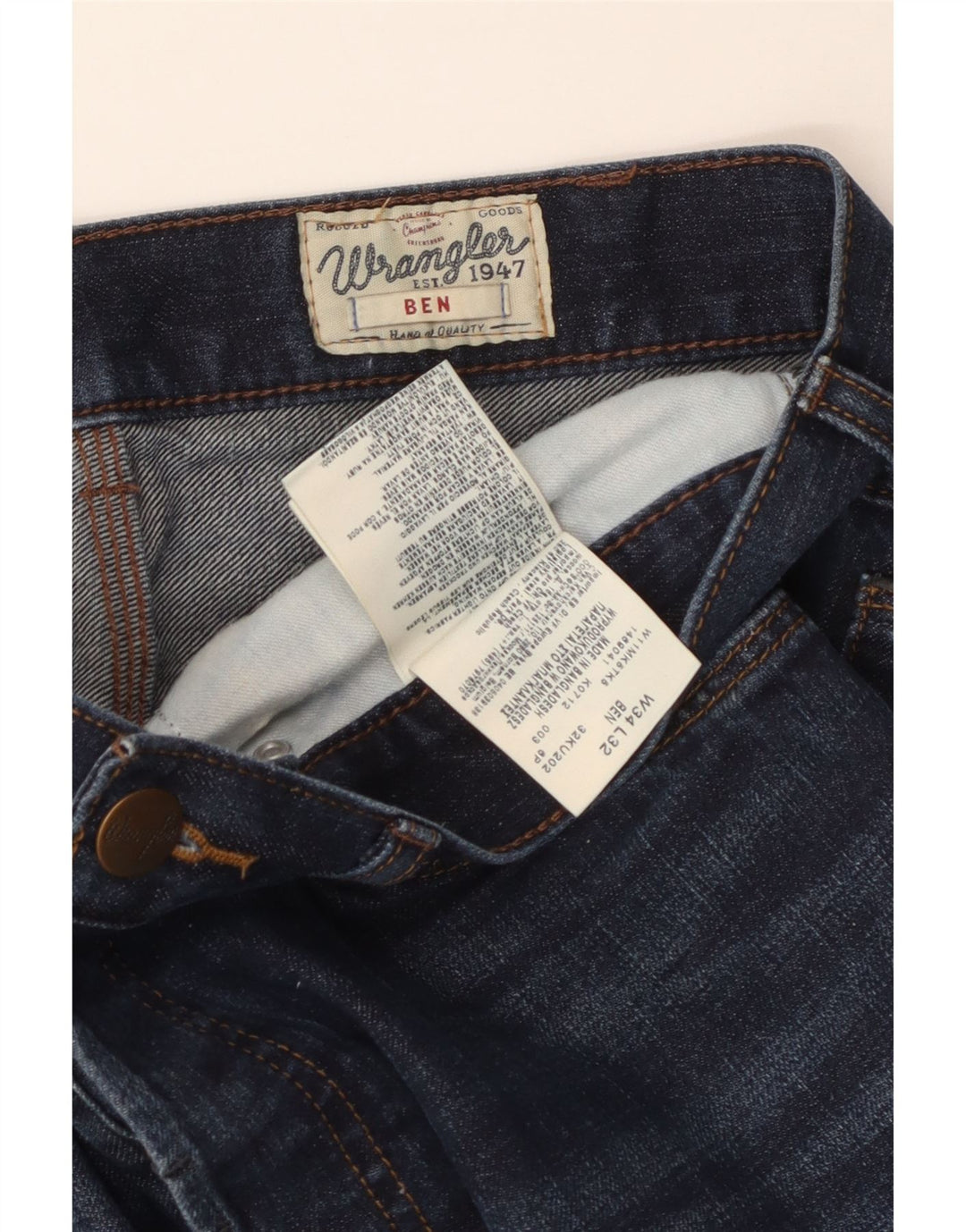 Wrangler Herren Ben Straight Jeans W34 L32 Blaue Baumwolle
