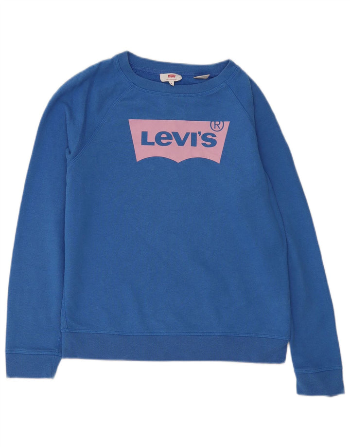 LEVI'S Womens Crop Graphic Sweatshirt Jumper UK 10 Small Blue Cotton