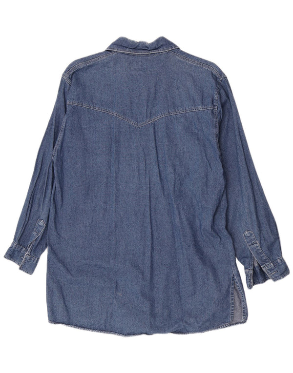Vintage Damen Longline-Jeanshemd EU 40 mittelblaue Baumwolle