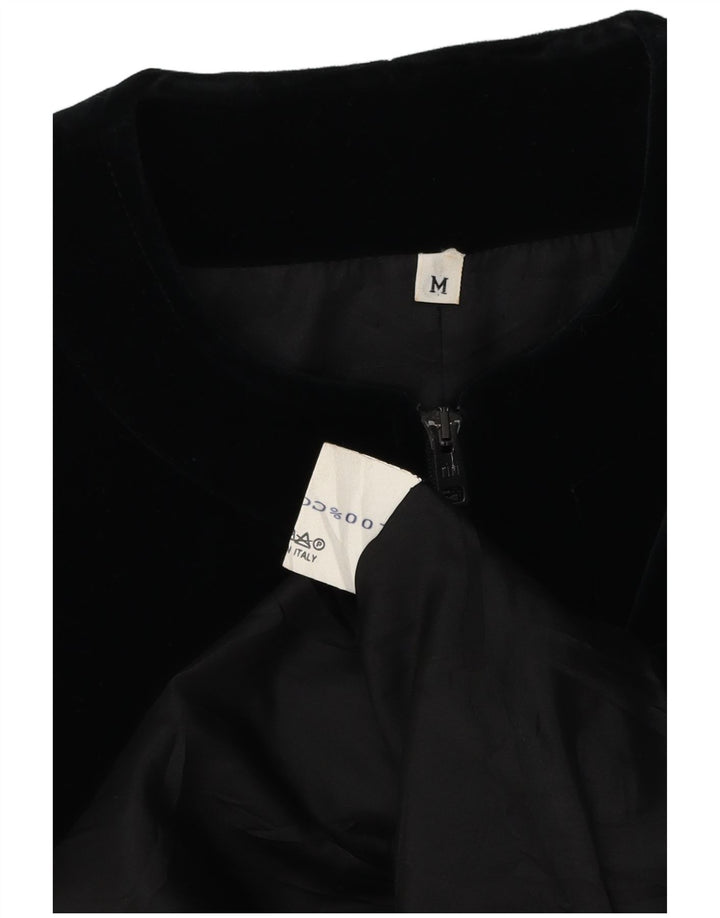 Vintage Damen Crop Samt Blazer Jacke UK 14 Mittelschwarze Baumwolle