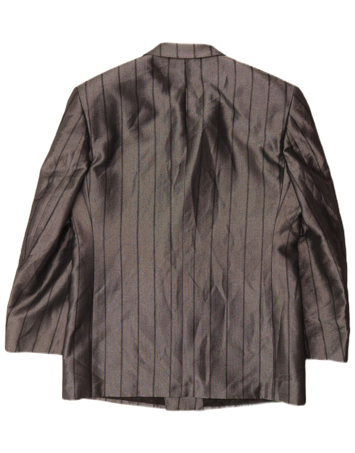 Vintage Herren Blazer Jacke UK 38 Mittelgrau gestreift Polyester