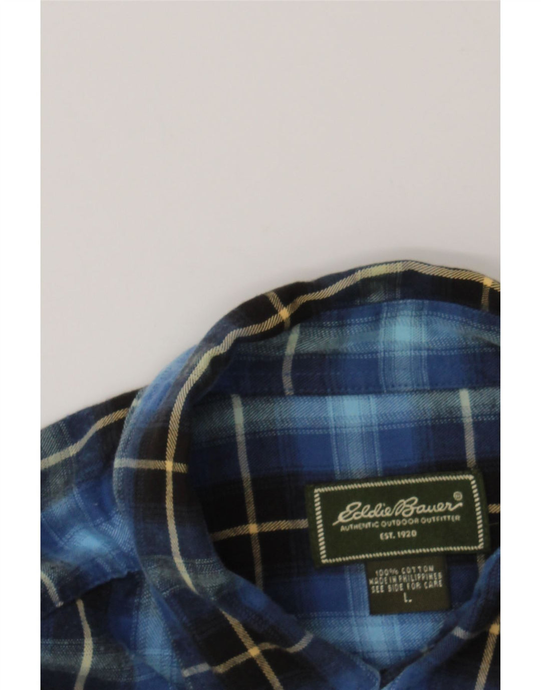 EDDIE BAUER Mens Flannel Shirt Large Blue Check Cotton Vintage Eddie Bauer and Second-Hand Eddie Bauer from Messina Hembry 