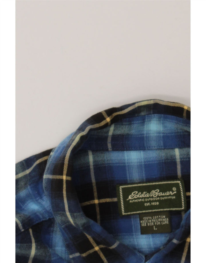 EDDIE BAUER Mens Flannel Shirt Large Blue Check Cotton Vintage Eddie Bauer and Second-Hand Eddie Bauer from Messina Hembry 
