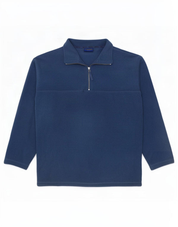 Vintage Herren-Fleecepullover mit Reißverschluss am Hals, mittelblaues Polyester