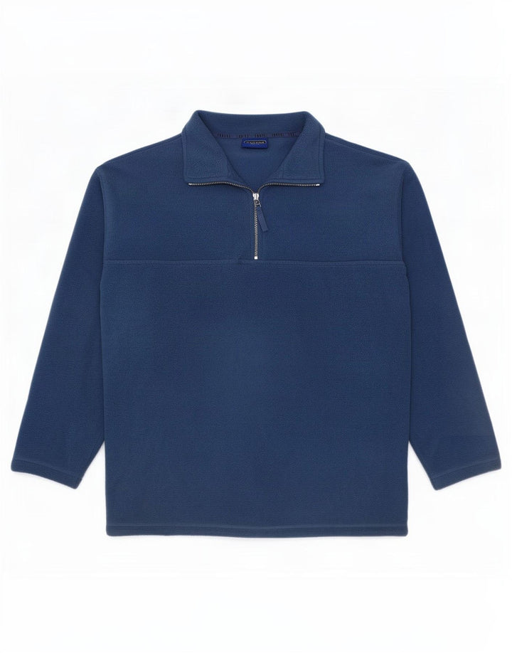 Vintage Herren-Fleecepullover mit Reißverschluss am Hals, mittelblaues Polyester