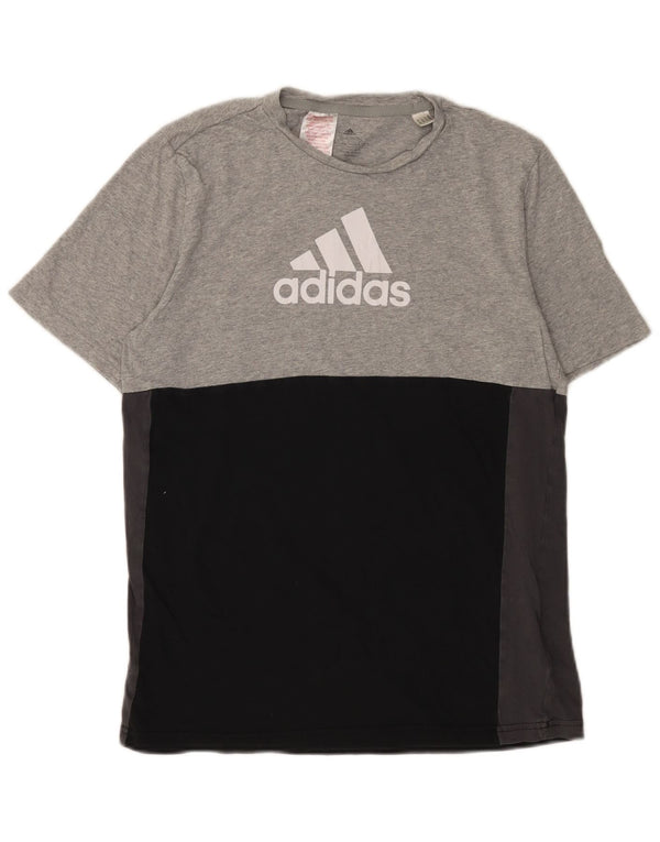 ADIDAS Grafik-T-Shirt für Jungen, 15–16 Jahre, graue Farbblock-Baumwolle