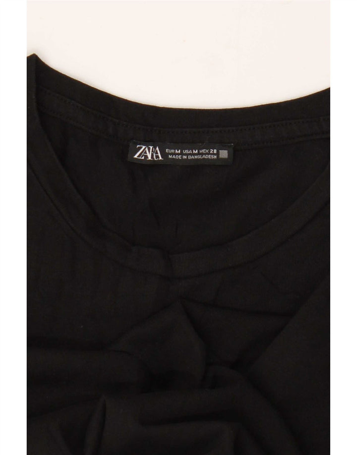 Zara Damen Crop T-Shirt Top UK 12 Medium Schwarz