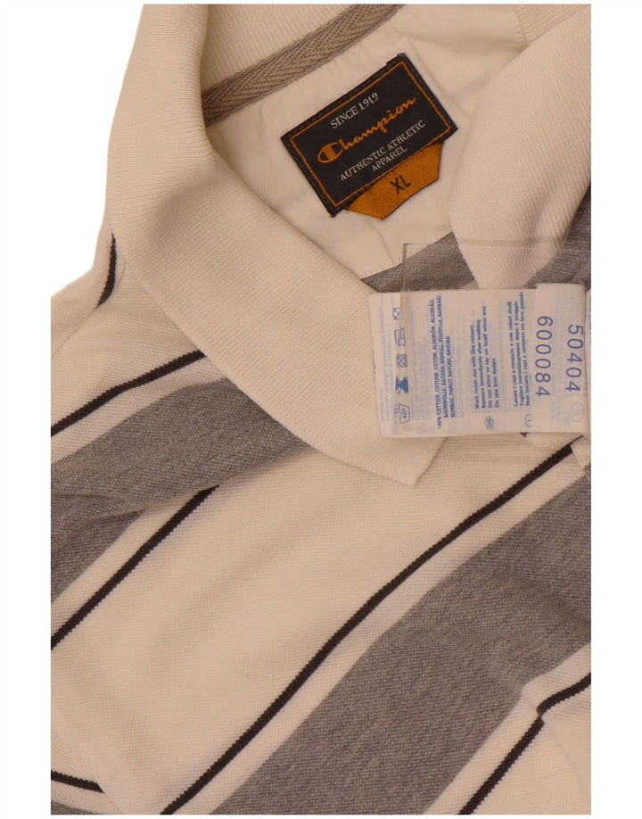 Champion Herren Poloshirt XL weiß gestreift aus Baumwolle