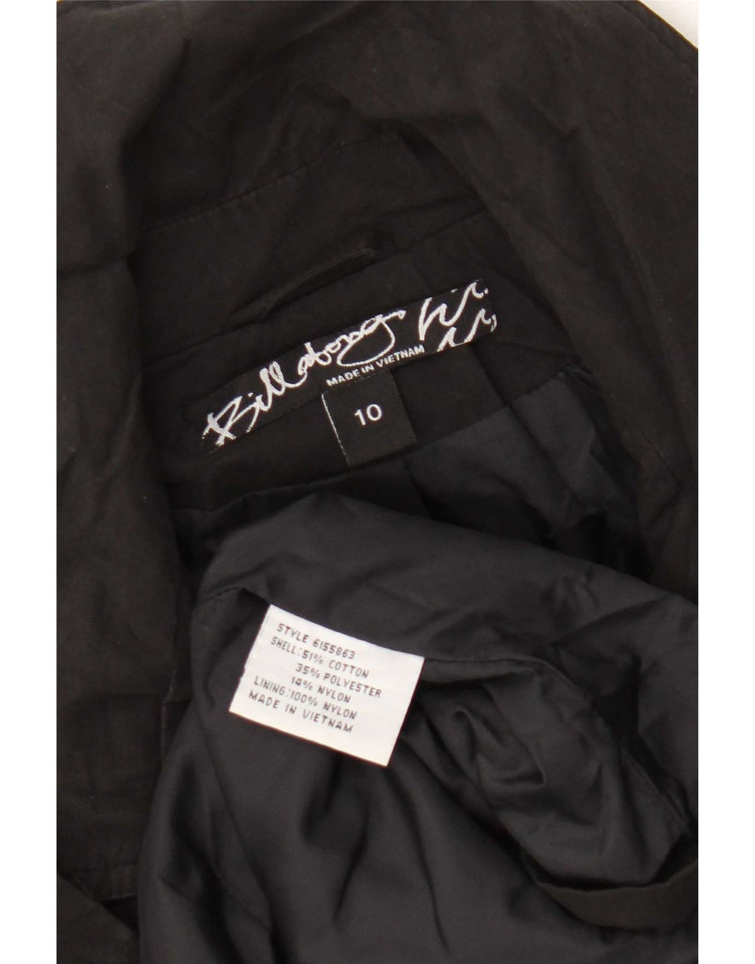 Billabong Damen Zweireihiger Mantel UK 10 Small Schwarze Baumwolle