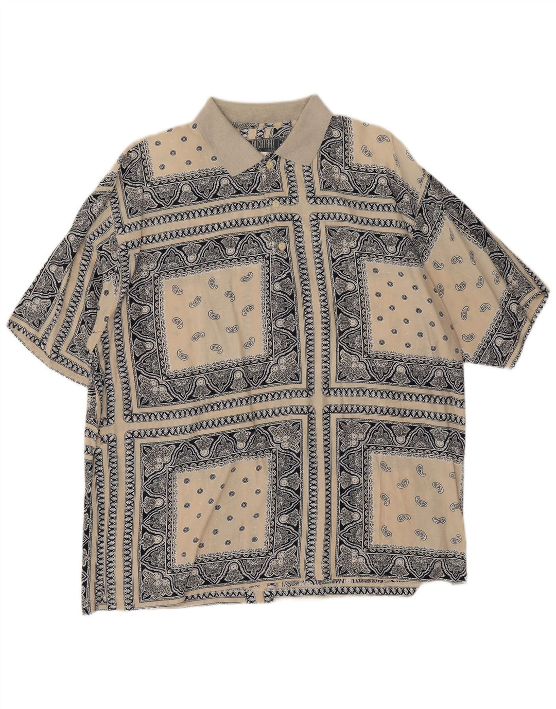 Alcatraz Herren Kurzarm-Pullover-Hemd, Mittelbeige, Paisley-Viskose