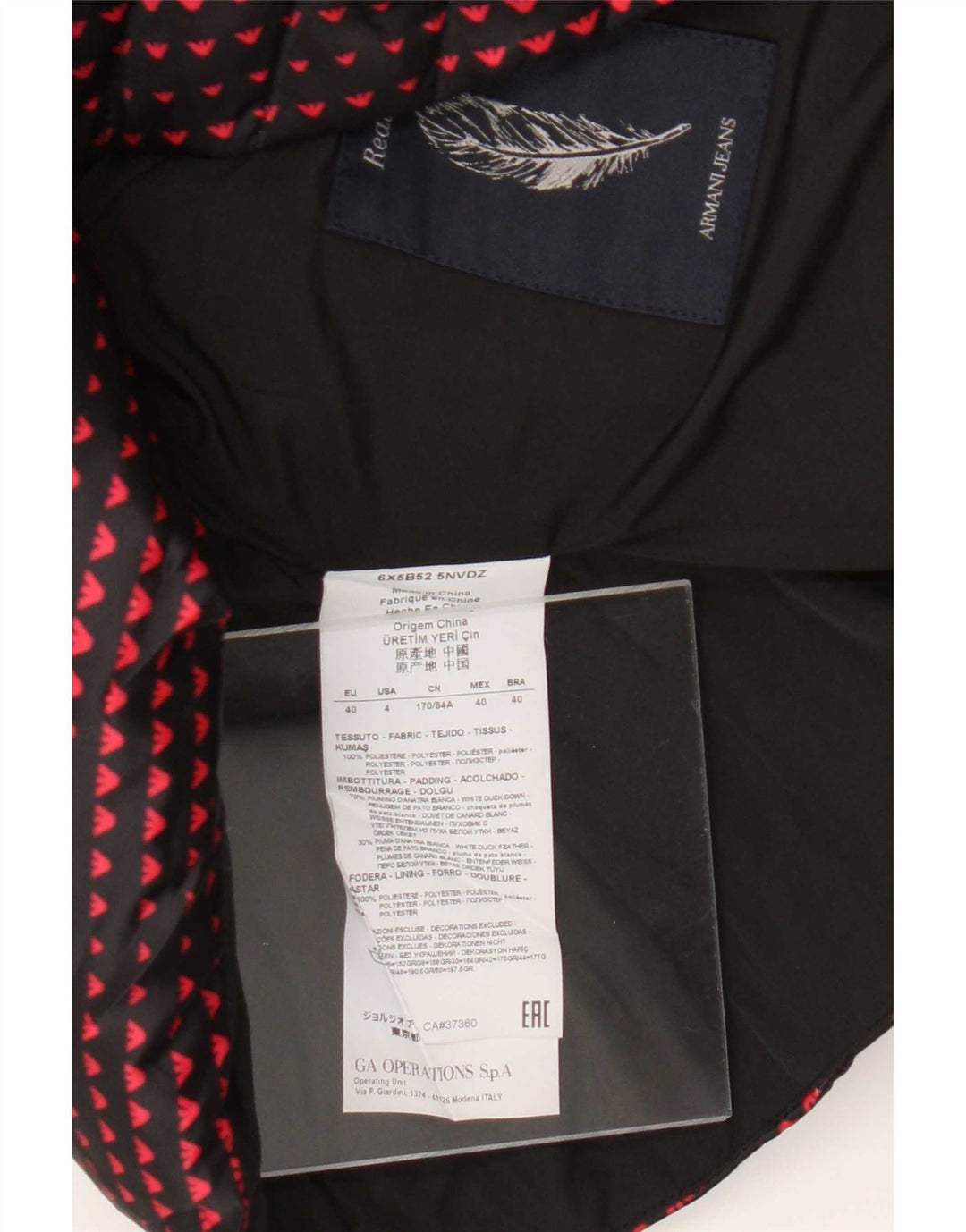 Armani Jeans Damen wattierte Jacke EU 40 Medium Black Modern