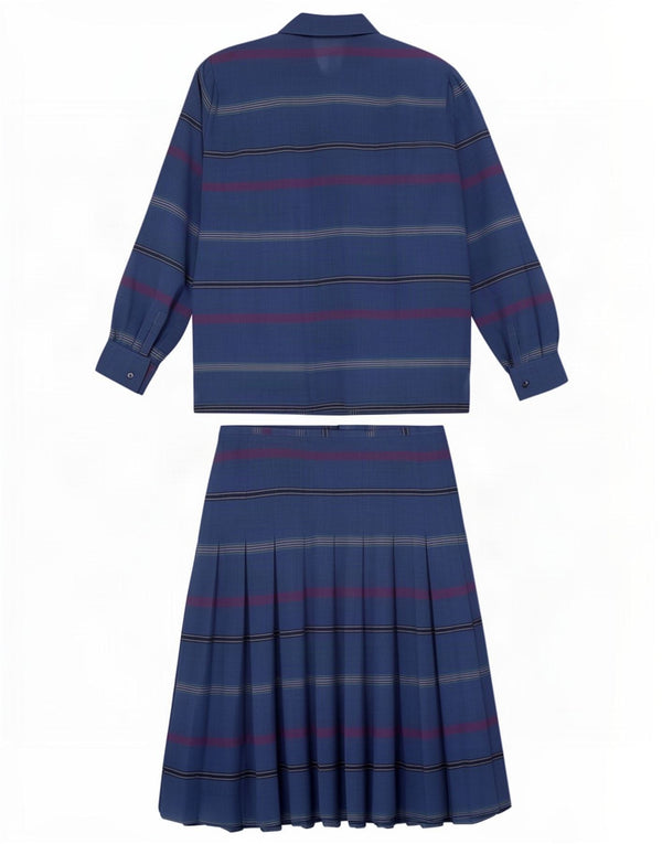 Linea Damen 2-teiliges Rockset IT 46 Large W34 Blau gestreifte Wolle
