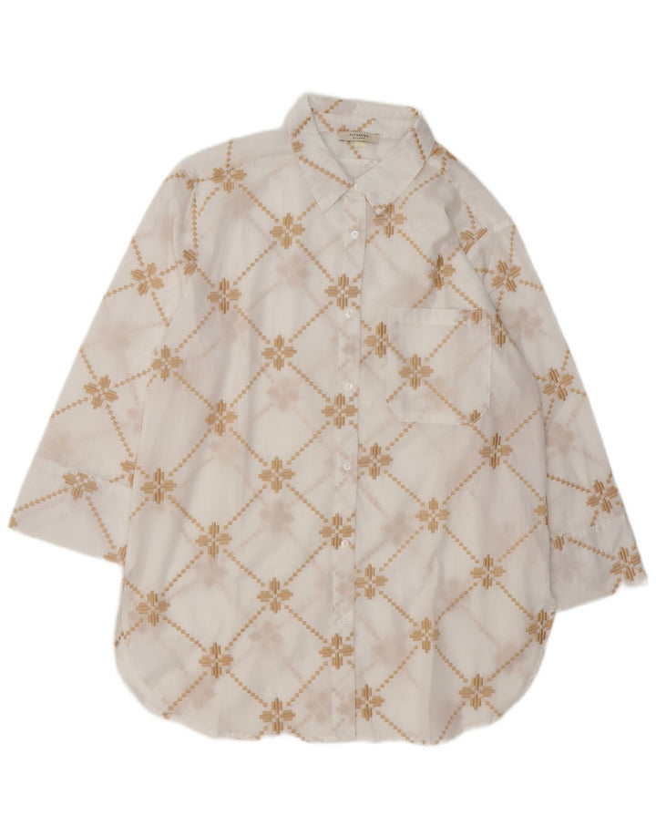 ALTAMIRA Damen-Oversize-Hemd UK 14 Mittelweiße geometrische Baumwolle