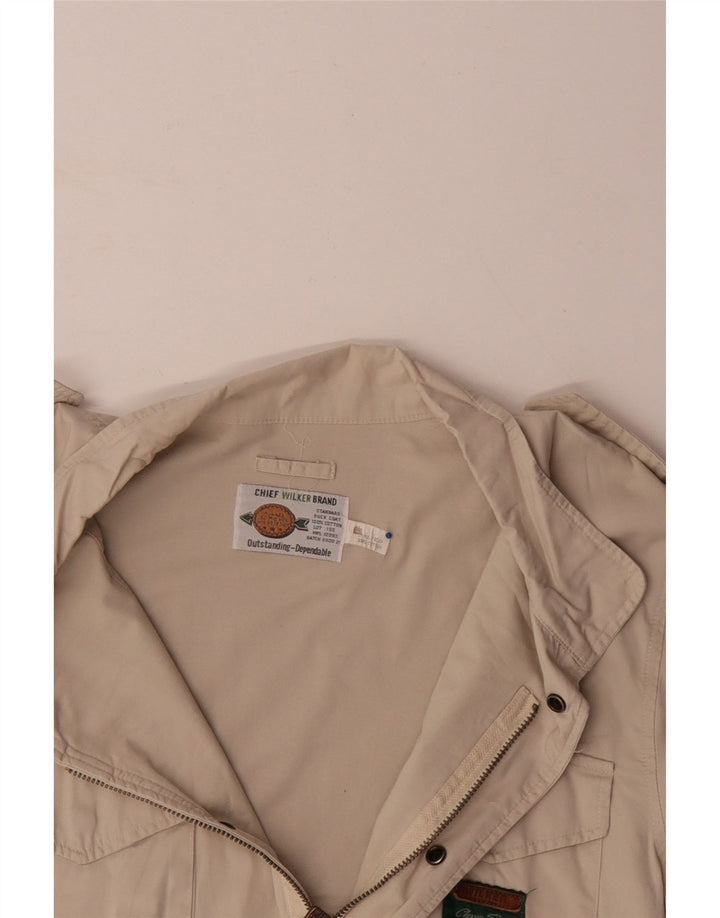 VINTAGE Herren Militärjacke UK 40 Große Beige Baumwolle