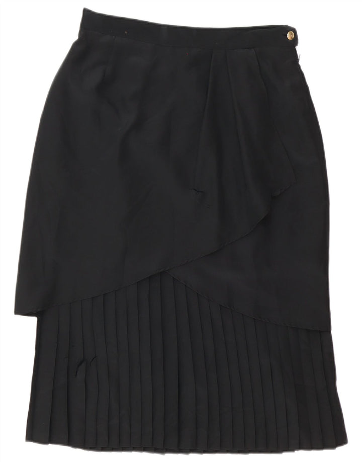 Vintage Damen Plissee Midirock UK 14 Medium W30 Schwarz Polyester