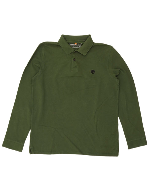 Timberland Herren Langarm-Slim-Fit-Poloshirt XL aus grüner Baumwolle