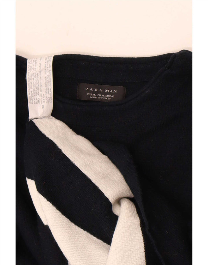Zara Herren-Pullover mit U-Boot-Ausschnitt, Mittelschwarz, Colourblock-Baumwolle