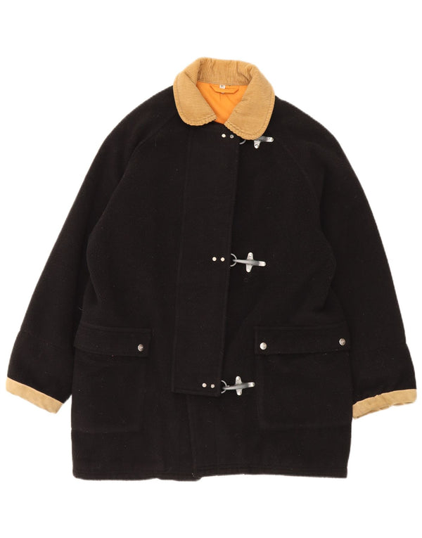 Vintage Damen Fleece Duffle Jacke UK 18 XL Schwarz Colourblock