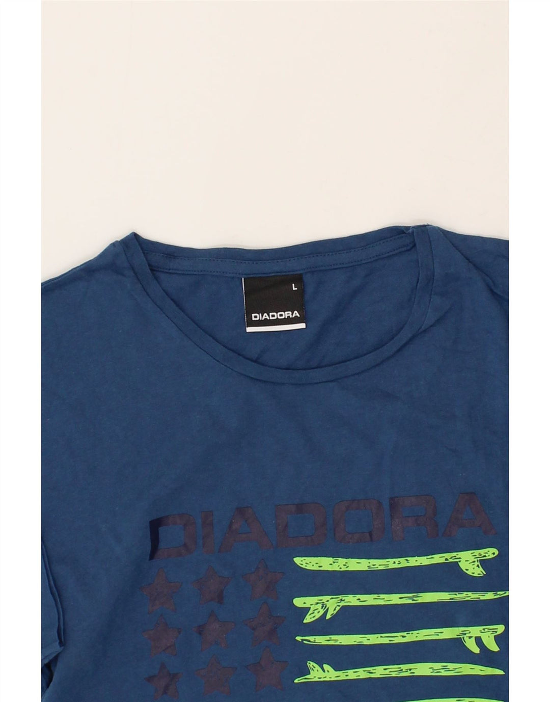 DIADORA Mens Graphic T-Shirt Top Large Blue Cotton Vintage Diadora and Second-Hand Diadora from Messina Hembry 
