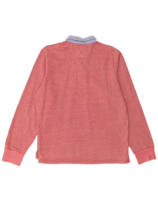 DOCKERS Mens Long Sleeve Rugby Polo Shirt Medium Red Cotton