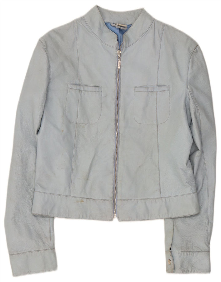 Vintage Damen Lederjacke UK 14 Mittelblaues Leder