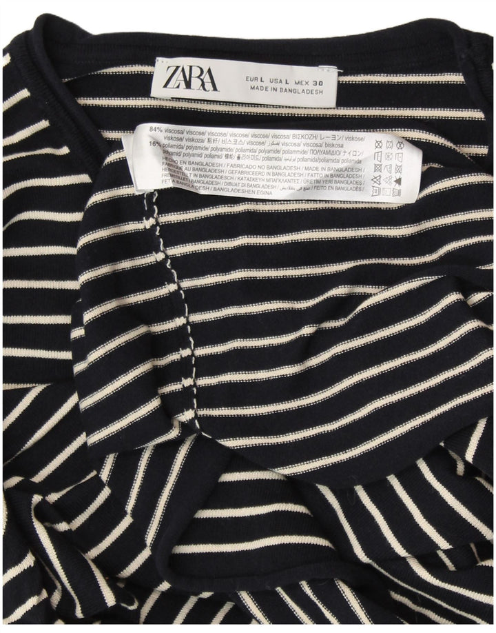 ZARA Damen-Pullover mit Rundhalsausschnitt, Gr. 44, groß, marineblau, gestreift, Viskose