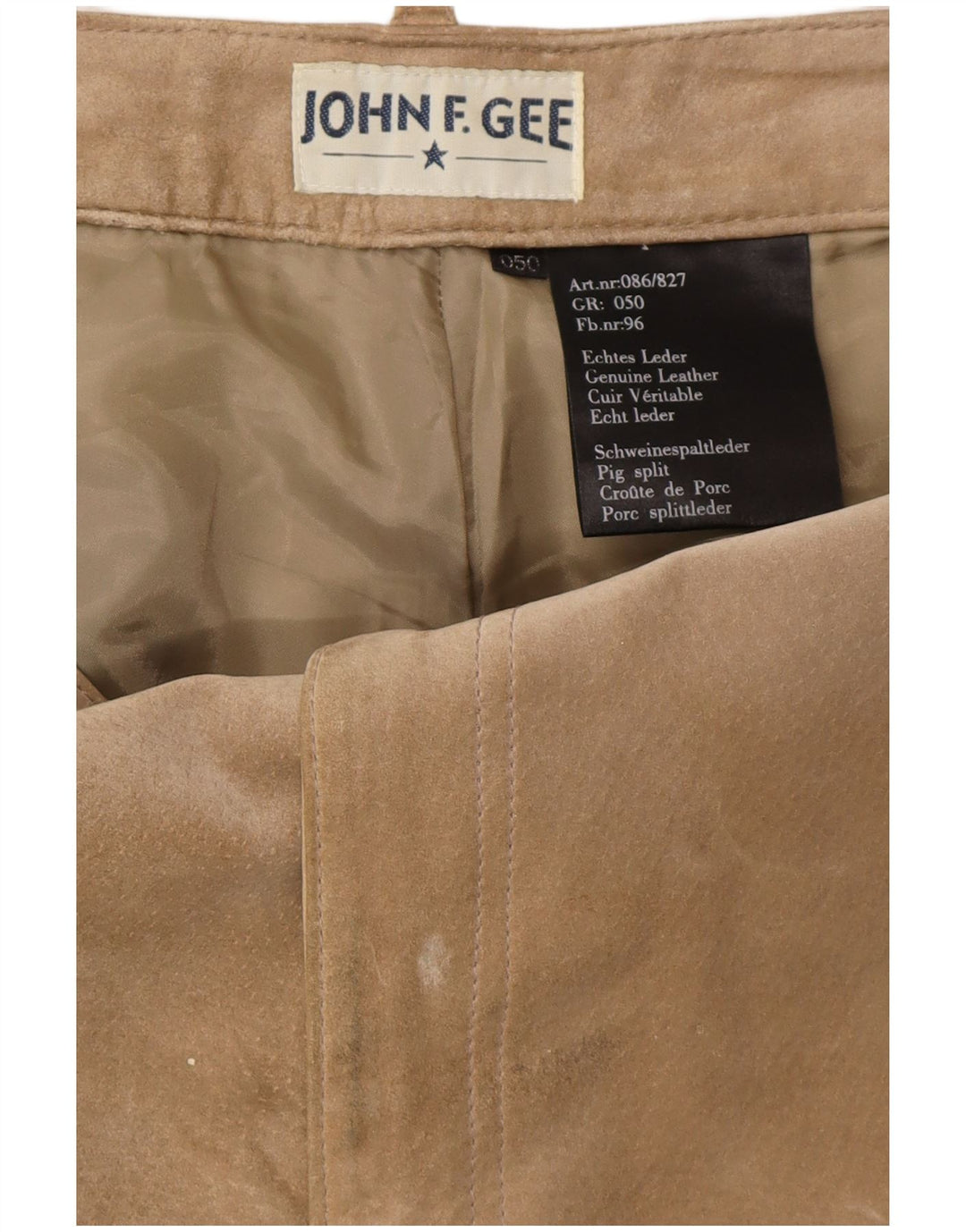 JOHN F GEE Herren-Cargohose aus Wildleder, gerade, EU 50, Größe L, W34, L32, Beige