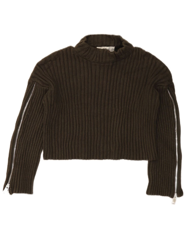 Zara Damen Crop Oversized Rollkragenpullover Pullover UK 10 Small Khaki