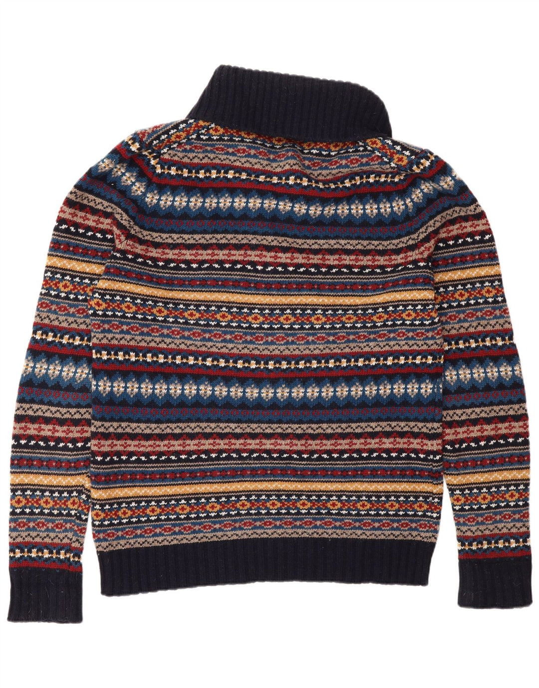 John Lewis Herren-Pullover mit Schalkragen, mittleres Marineblau, Fair Isle-Muster