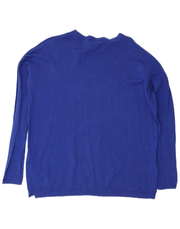 Zara Damen Übergroßer Pullover mit U-Boot-Ausschnitt, UK 14, mittelblaue Baumwolle