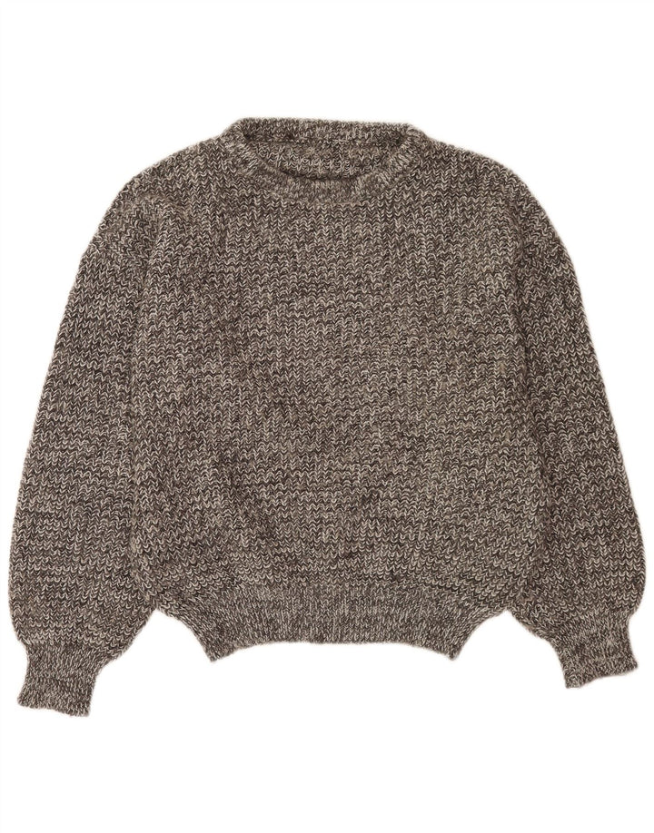 Vintage Herren-Pullover mit Knopfkragen, groß, grau gefleckt