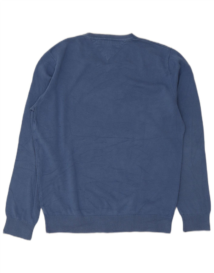 Tommy Hilfiger Herren-Pullover mit V-Ausschnitt aus mittelblauer Baumwolle