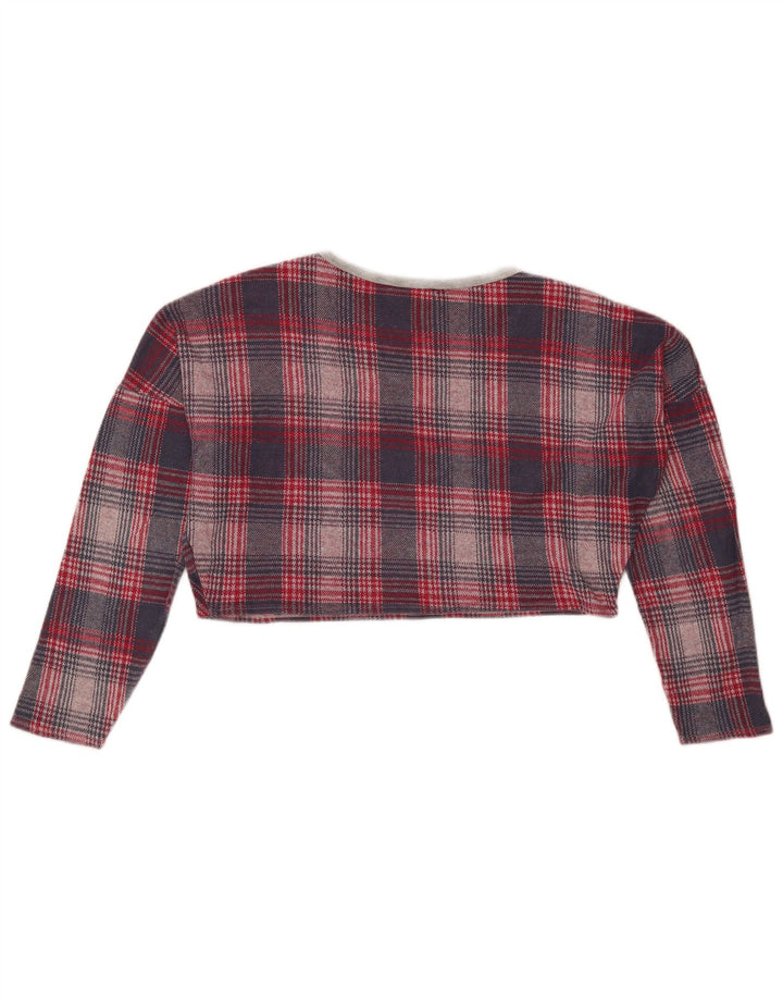 Topshop Damen Crop Oversized Top Langarm UK 8 Kleines rotes Hahnentrittmuster