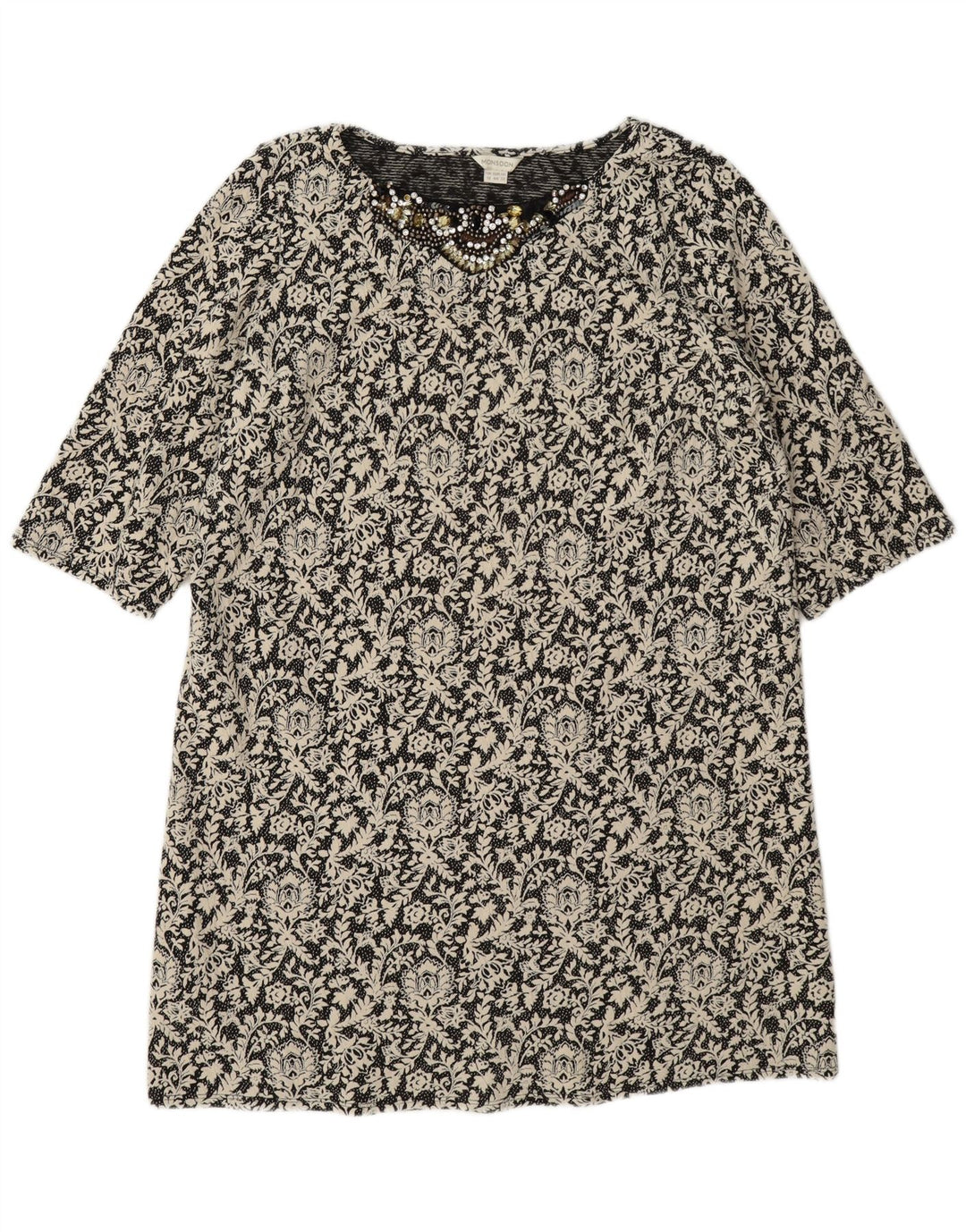Monsoon Damen-Etuikleid, Gr. 46, Größe L, Schwarz, Blumenmuster, Baumwolle
