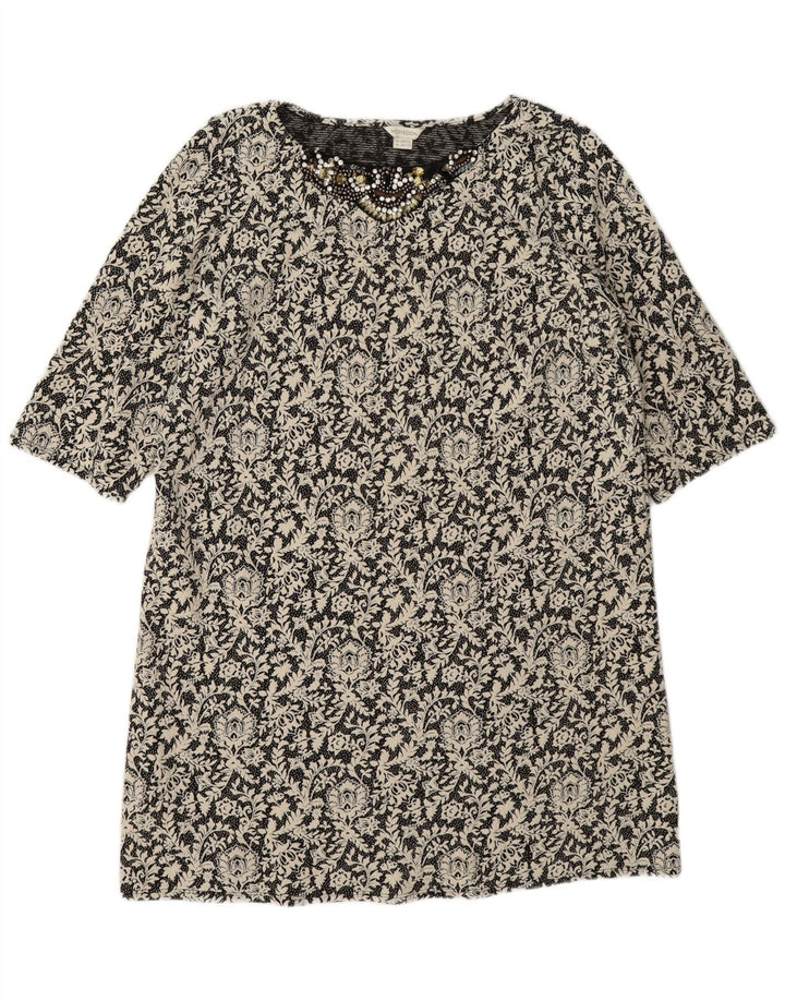 Monsoon Damen-Etuikleid, Gr. 46, Größe L, Schwarz, Blumenmuster, Baumwolle