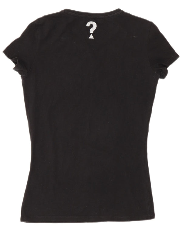 Guess Damen Grafik-T-Shirt-Oberteil UK 6 XS Schwarz Baumwolle